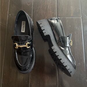 Steve Madden Black Leather Shoes with Gold Detail